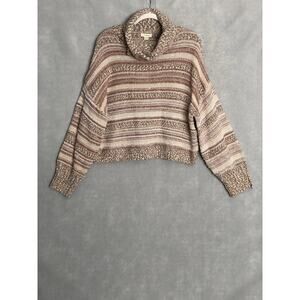 Greige Cowl Neck Sweater Women's XL Stripe Long Sleeve Brown NEW